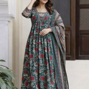 Collections teal green floral anarkali kurta set with dupatta | ethnic wear inspiration