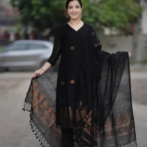 Collections premium black ethnic kurta pant set with matching dupatta